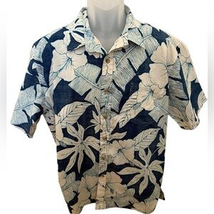 COOKE STREET Blue & White Tropical Floral Aloha Hawaiian Shirt Men L Large